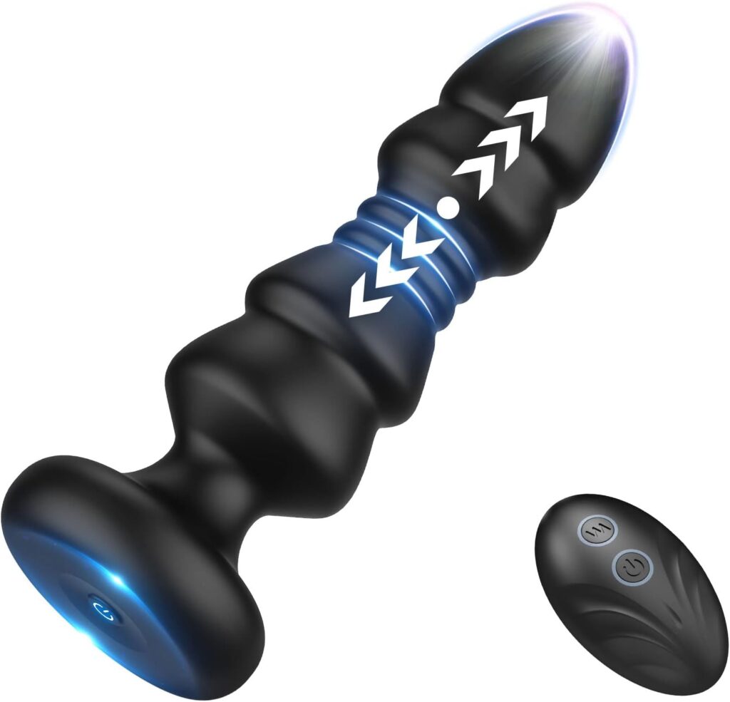 Black Zuurager thrusting anal vibrator with remote against a white background.