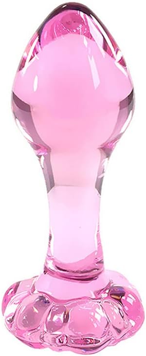 pink glass butt plug against a white background