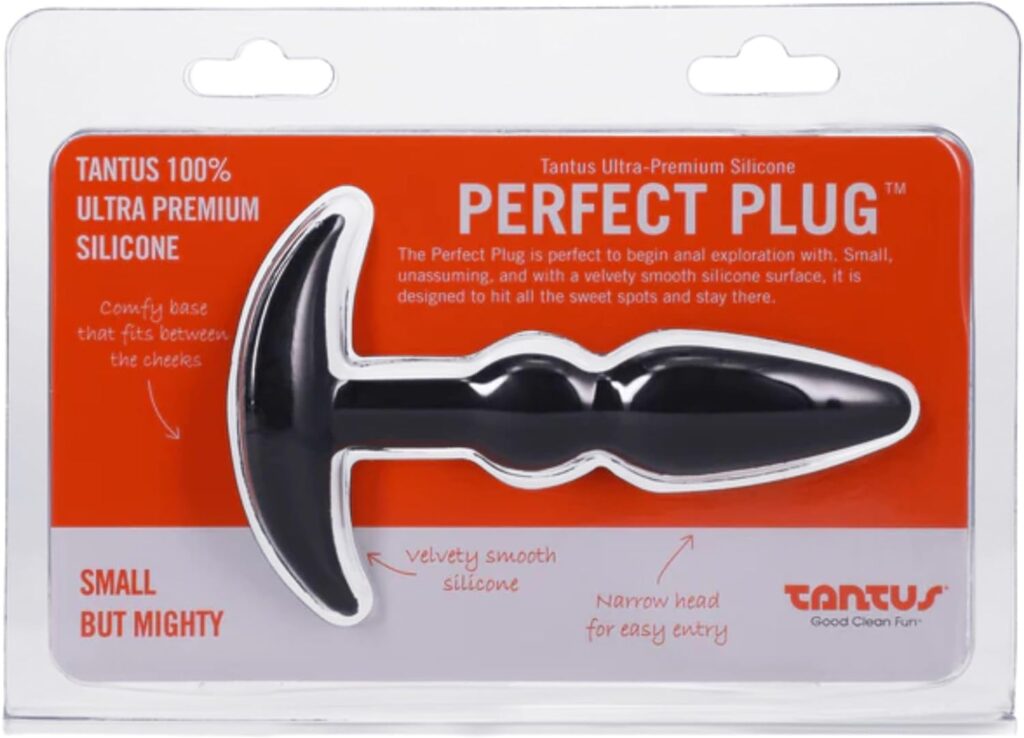 Tantus Perfect Plug butt plug in retail packaging.