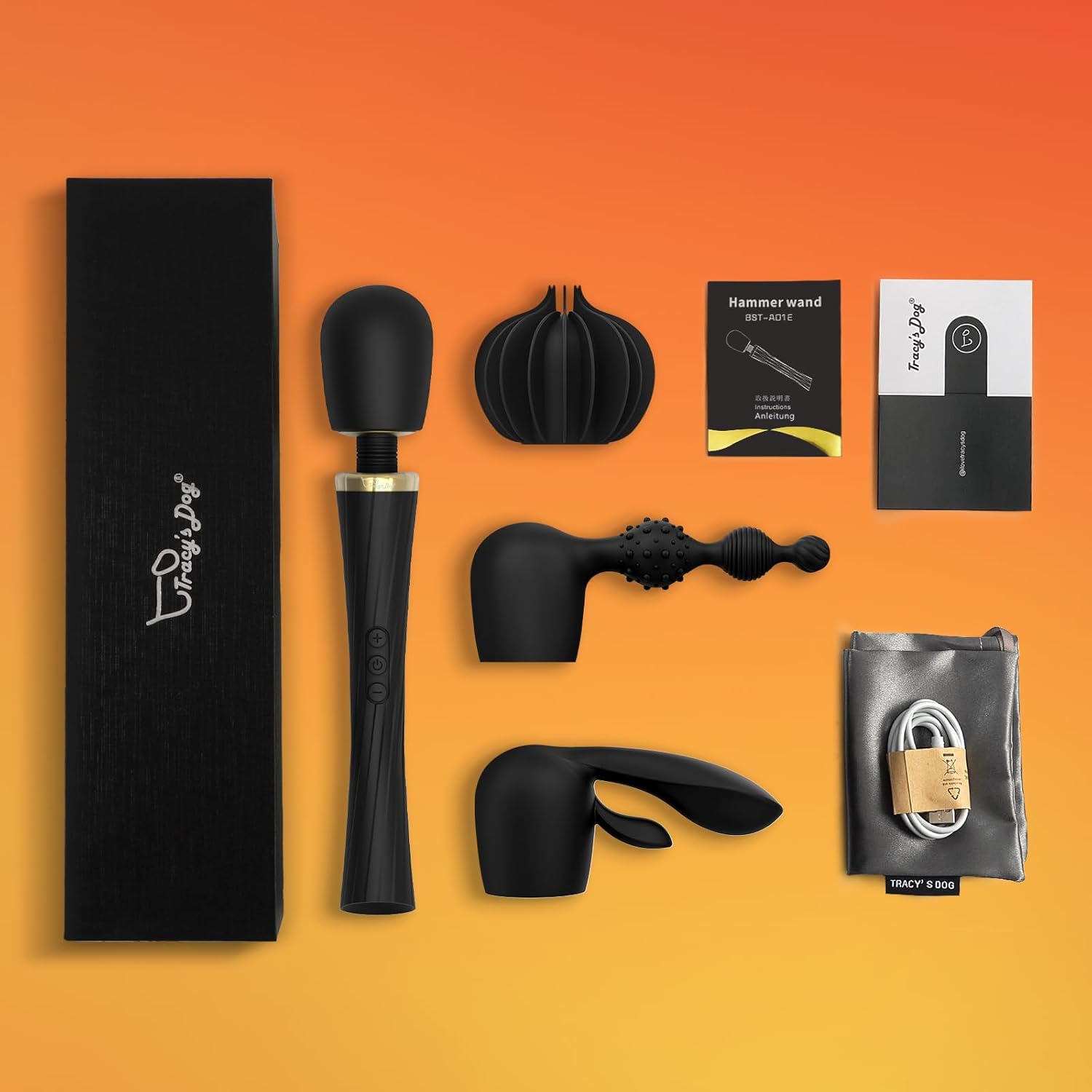 tracy's dog wand vibrator Tracy's Dog Hammer Magic Wand Vibrator Set Black-Gold – My Dr. XM main image 0
